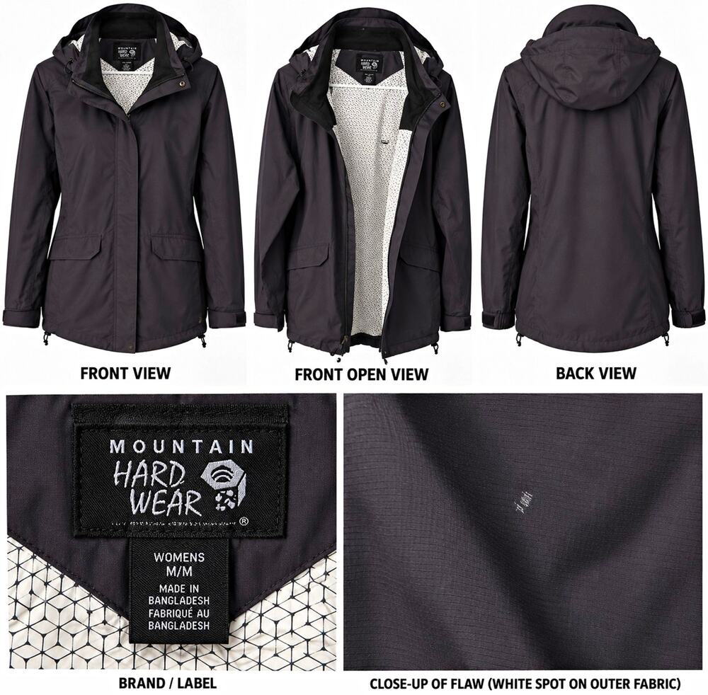 Mountain Hardwear Men's Black Hooded Full Zip Leather Rain Coat Jacket Large